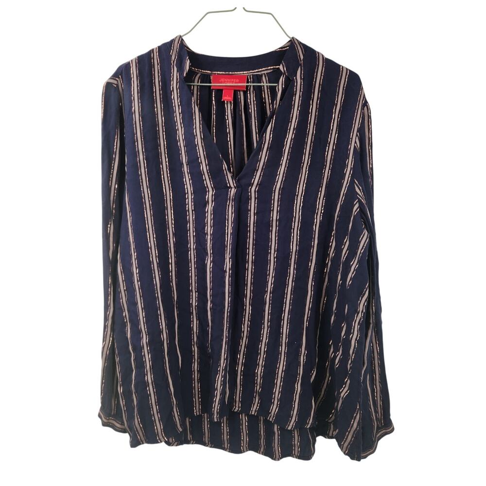 Jennifer Lopez Striped Long Sleeve V-Neck Top Womens Size Large L